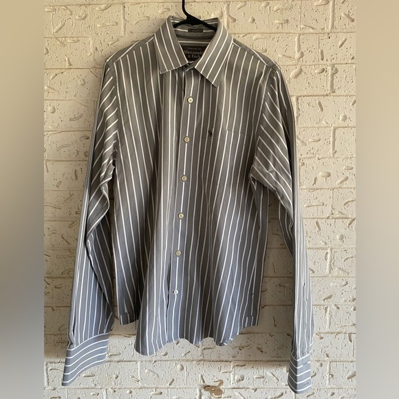 Vintage Abercrombie & Fitch Gray and White Striped Dress Shirt - Picture 1 of 6